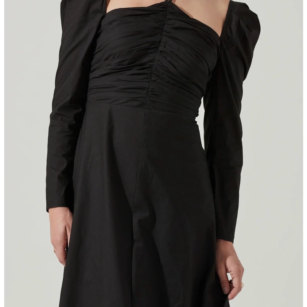 Astr The Label Black Long Sleeve Tie Neck Dress Poplin Cocktail Party Sz: Small